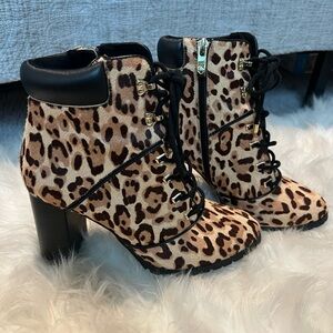 Antonio Melani leopard calf hair Ankle Boots with Black Accents